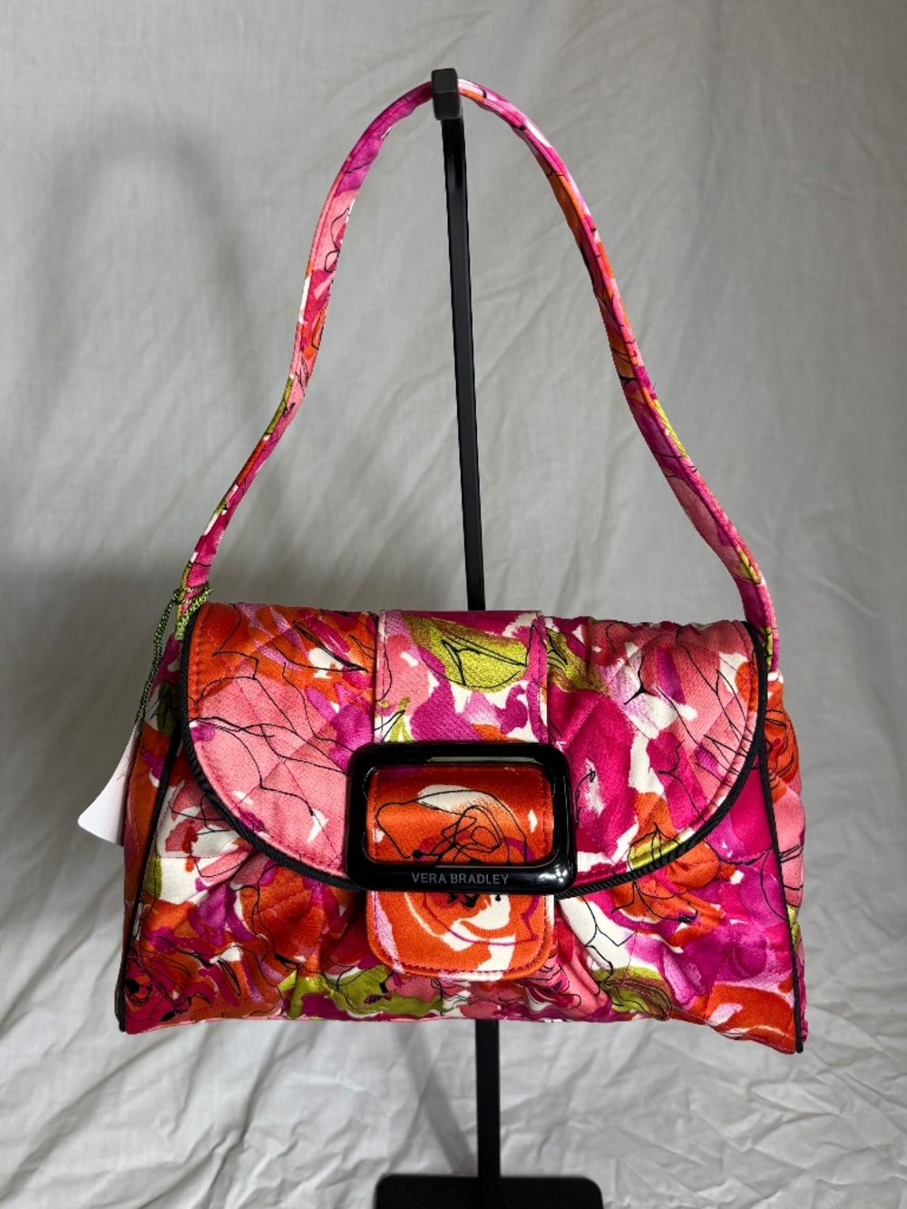 Vera Bradley Pink Floral Quilted Shoulder Bag w/ Buckle Detail
